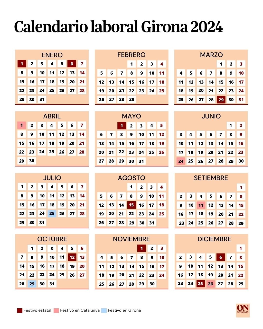 Calendario laboral de Girona 2025 puentes y festivos