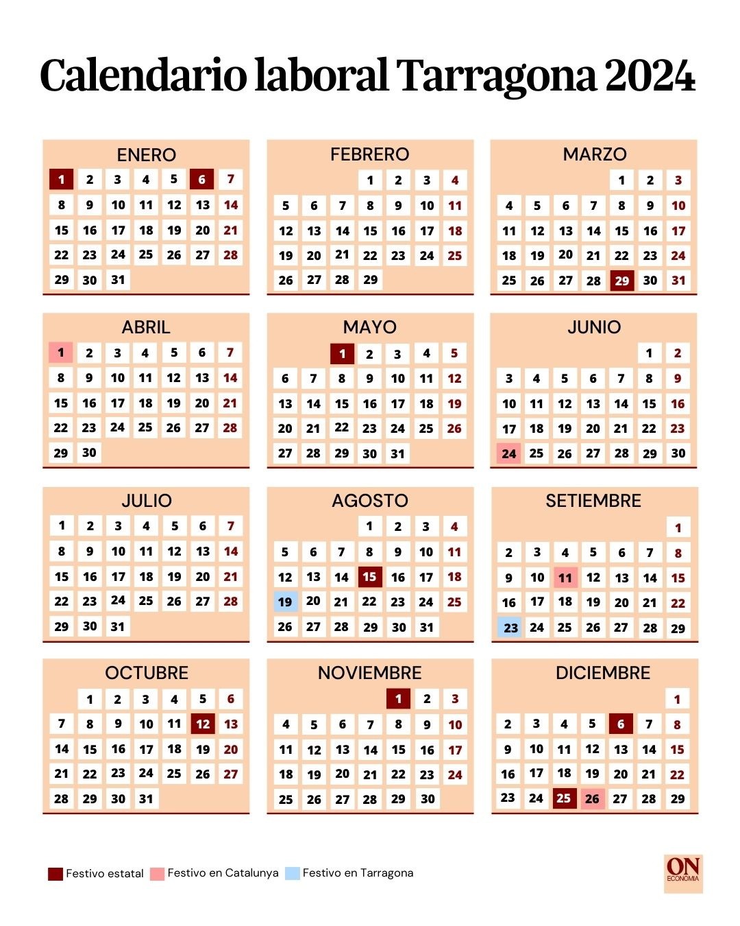Calendario laboral de Tarragona 2024 Puentes y Festivos