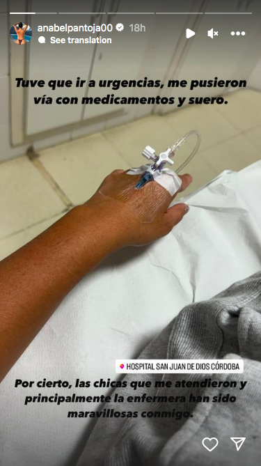 Anabel Pantoja en el hospital. / Instagram