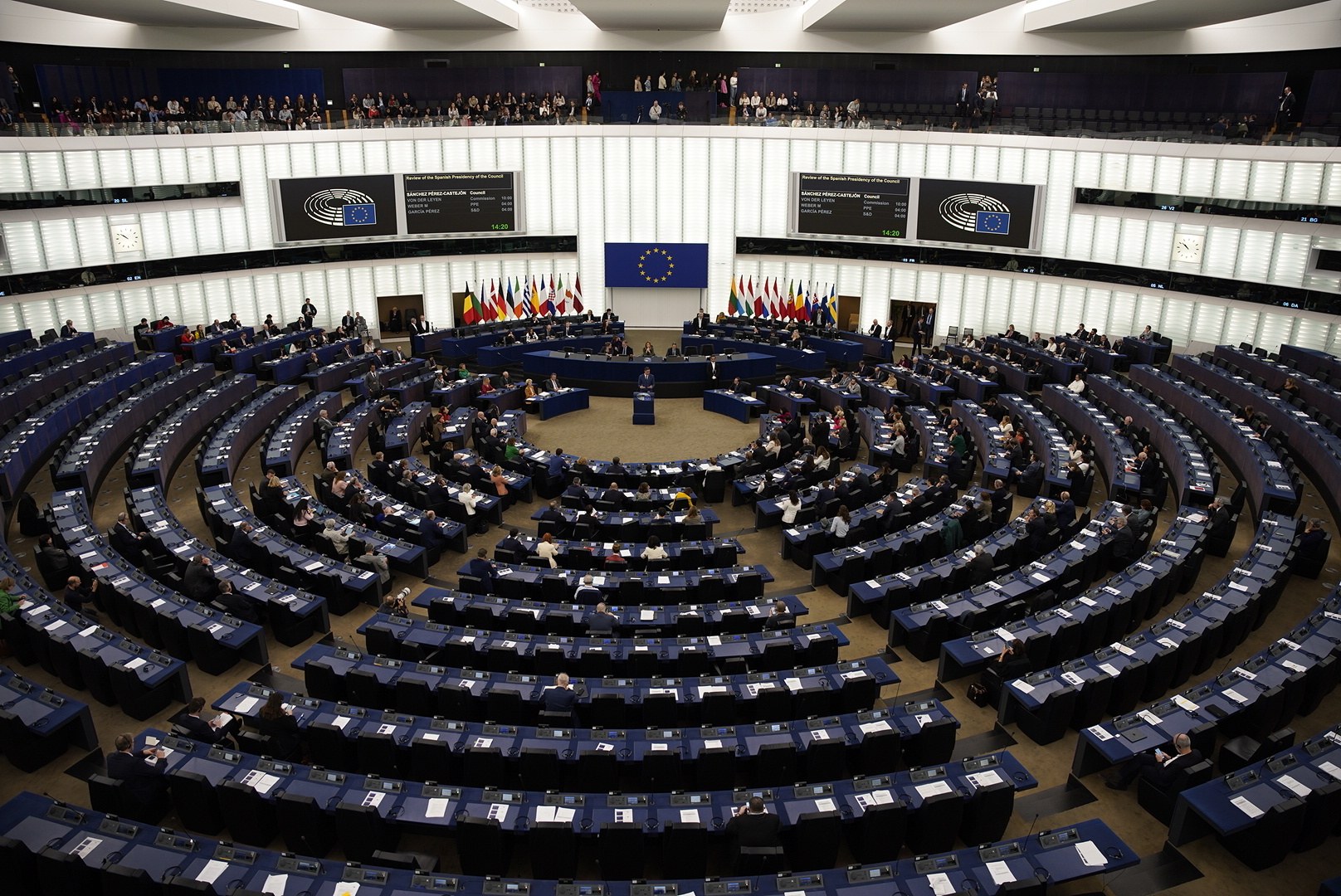 Un perro se cuela en el Parlamento Europeo después de las intervenciones de Sánchez y Von der Leyen