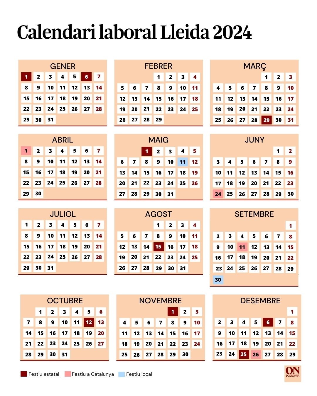 Calendari laboral de Lleida 2024