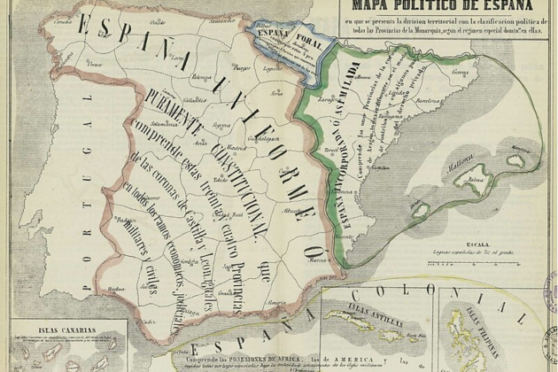 Mapa polític del règim liberal espanyol (1850). Font: Biblioteca Nacional d'Espanya
