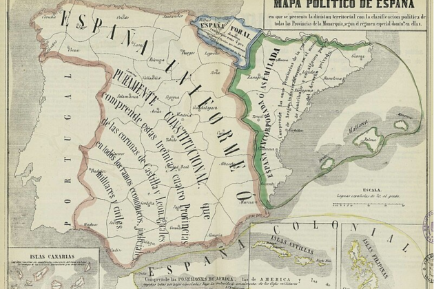 Mapa polític del règim liberal espanyol (1850). Font: Biblioteca Nacional d'Espanya Mapa polític del règim liberal espanyol (1850). Font: Biblioteca Nacional d'Espanya