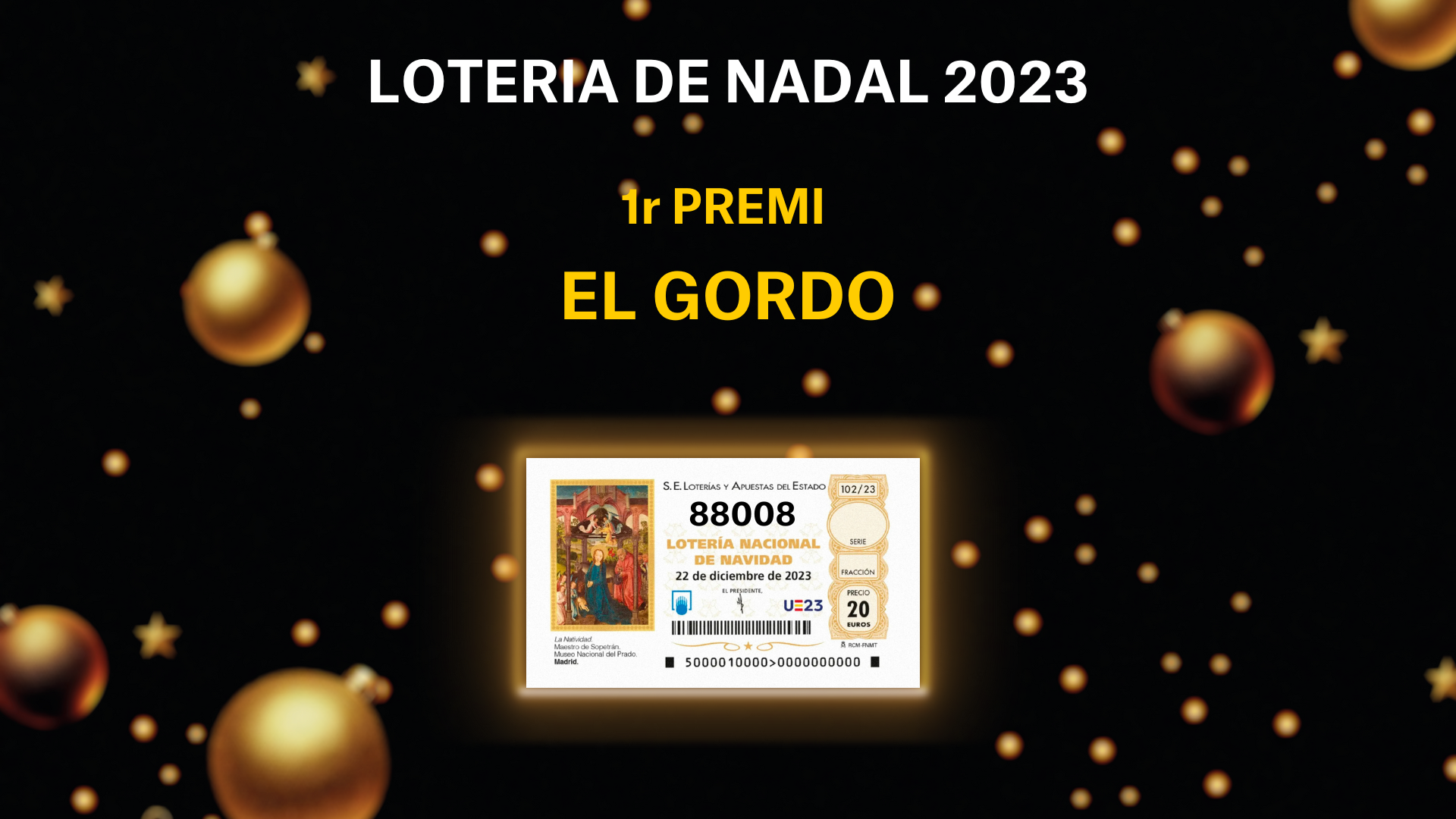 Primer premio de la Lotería de Navidad 2023: 88008
