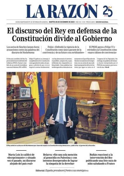 la razón portada 26 desembre 2023