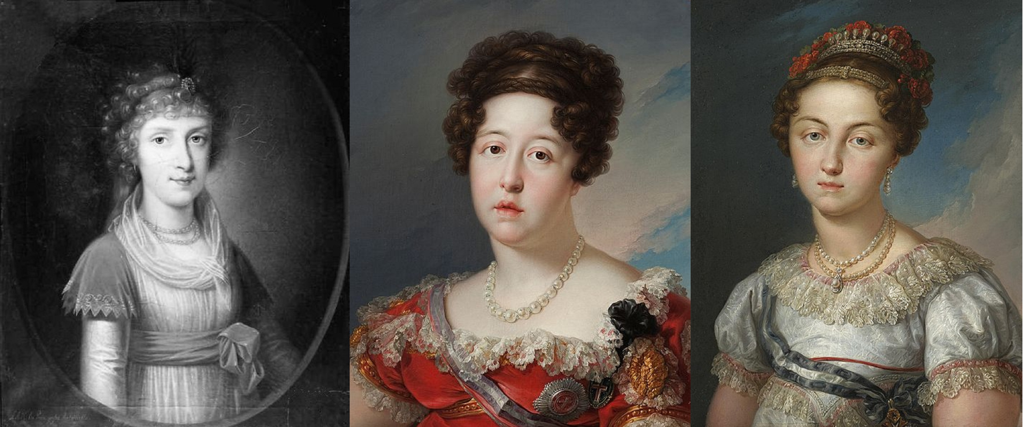Las tres esposas de Ferran que no lo sobrevivieron. Fuente Palau de Caserta, Pincacoteca de Sao Paulo y Museo del Prado Las tres esposas de Ferran que no lo sobrevivieron. Fuente Palau de Caserta, Pincacoteca de Sao Paulo y Museo del Prado