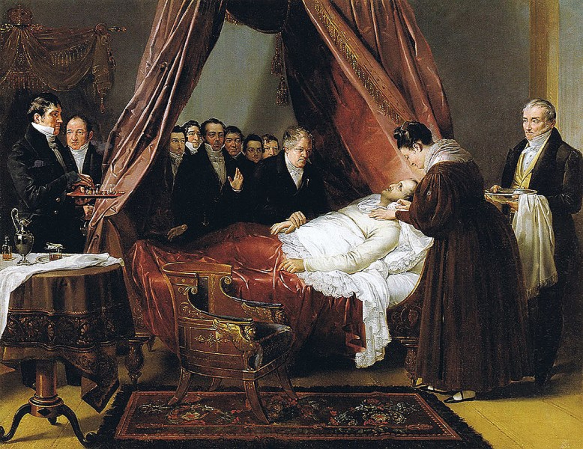 Fernando VII en el lecho de muerte, atendido por el doctor Castellón, obra de Madrazo. Fuente Palacio Real de Madrid