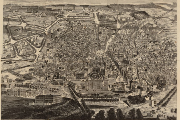 Vista general de Madrid quan hi van arribar els Padrós Rubió (1876). Font Cartoteca de Catalunya