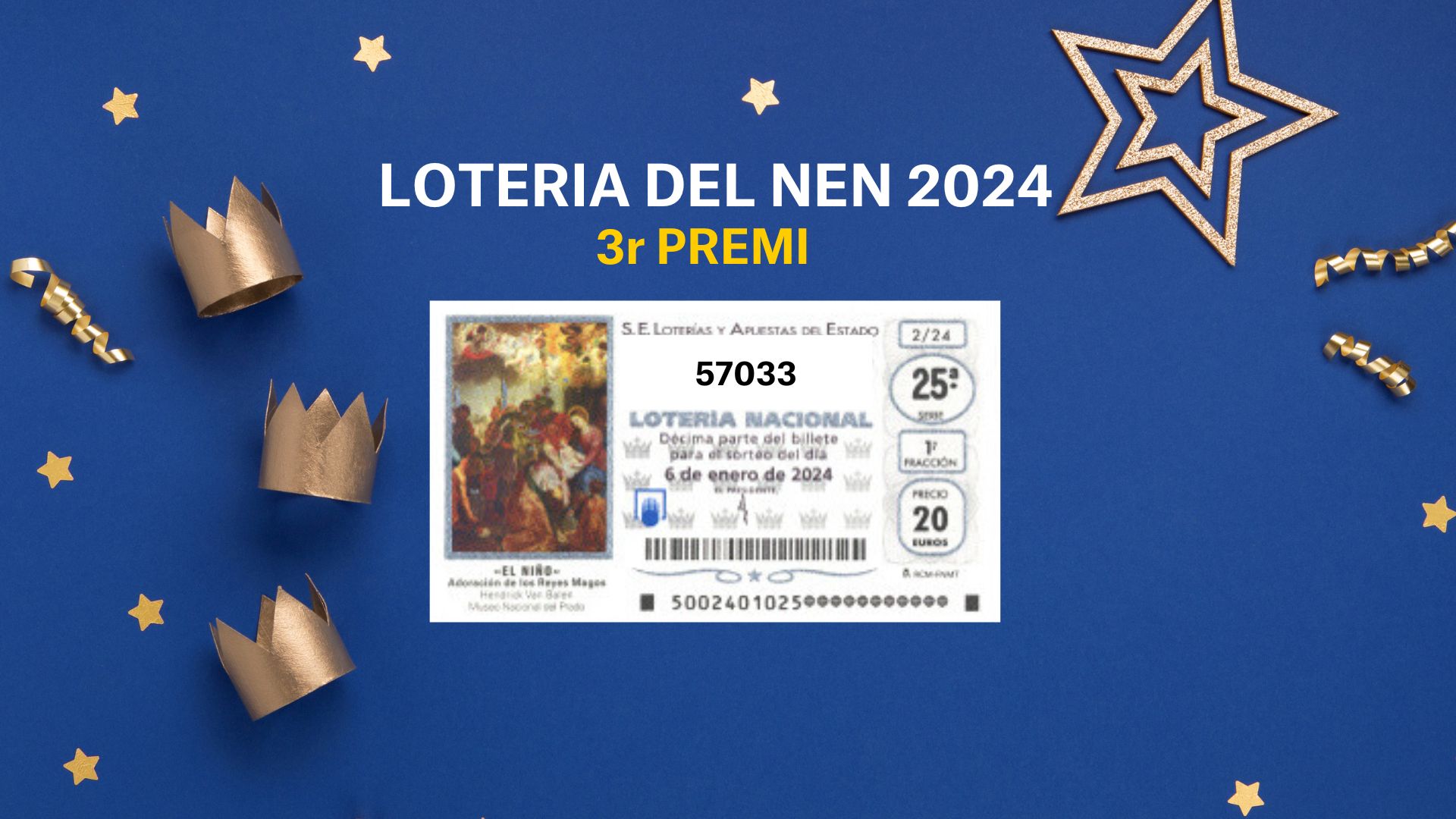 Tercer premi de la Loteria del Nen 2024: 57033