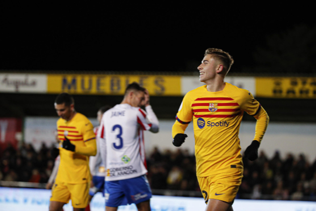 Fermín López celebrant el seu gol davant del Barbastre / Foto: EFE