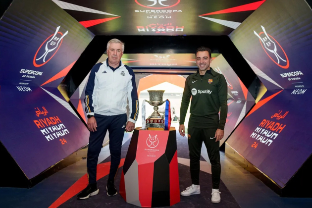 Carlo Ancelotti Xavi Hernandez Supercopa d'Espanya FC Barcelona Carlo Ancelotti Xavi Hernandez Supercopa d'Espanya FC Barcelona