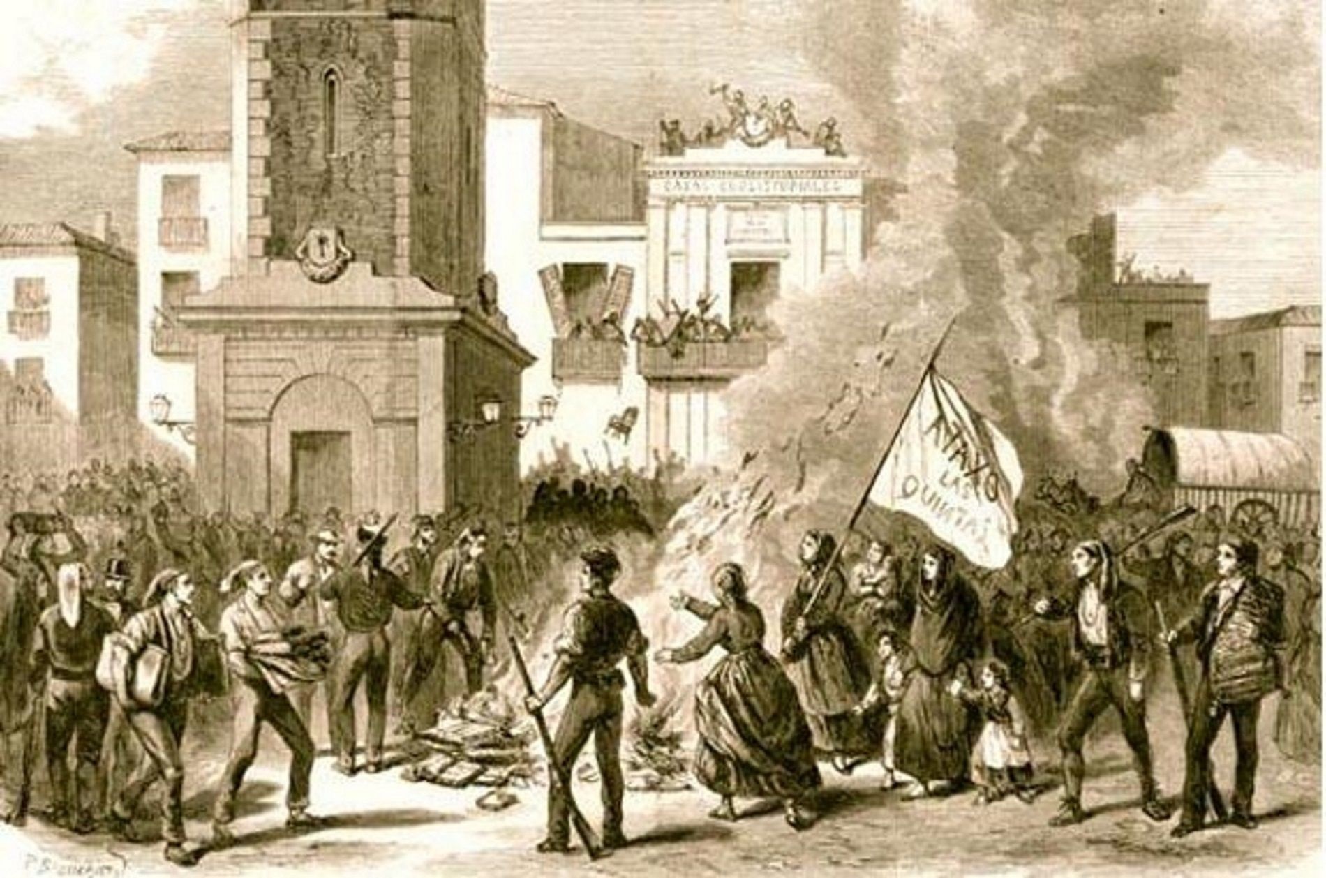 Revuelta contra las quintas en la villa de Gracia (1870). Font Bibliotecas Virtual de Prensa Histórica