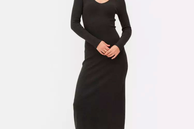 Vestido midi con cuello de pico de The Edit1 Vestido midi con cuello de pico de The Edit1
