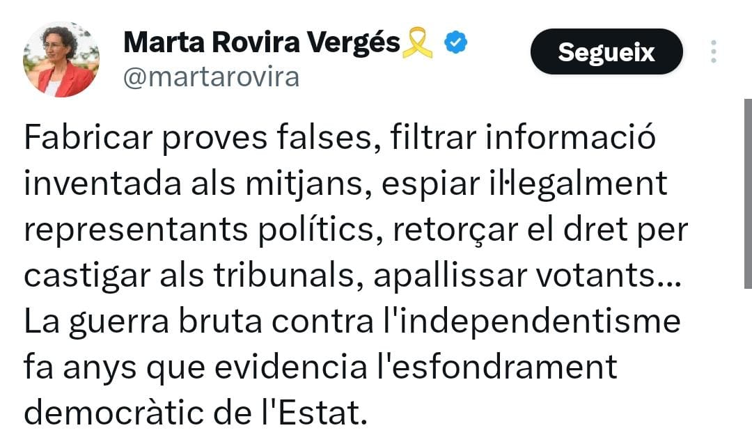 Tuit Marta Rovira papeles secretos Operación Catalunya
