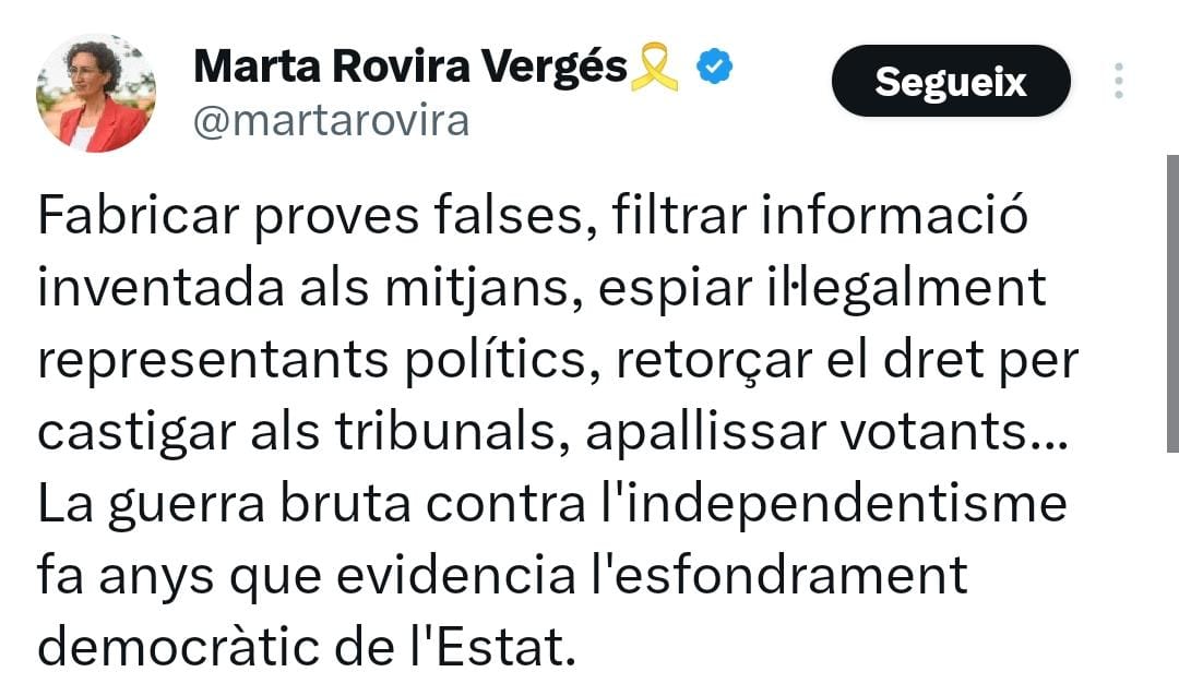 Tuit Marta Rovira papers secrets Operació Catalunya