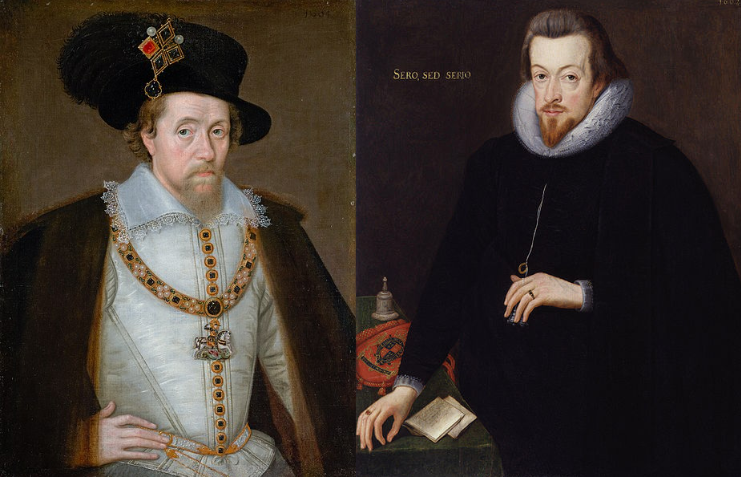 Jaume I d'Anglaterra i Robert Cecil. Font Scotish National Gallery (Edimburg) i National Portrait Gallery (Londres)