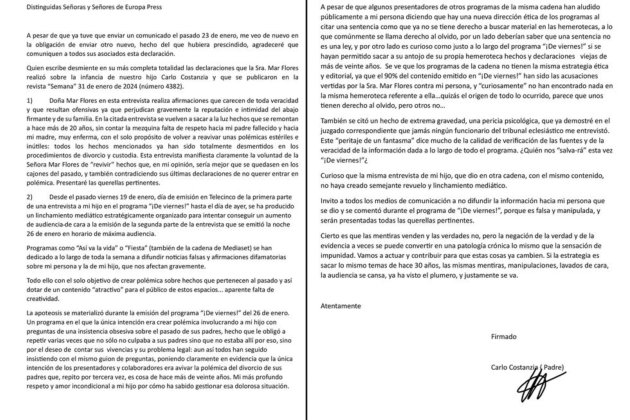 Comunicado Carlo Costanzia / Europa Press Comunicado Carlo Costanzia / Europa Press