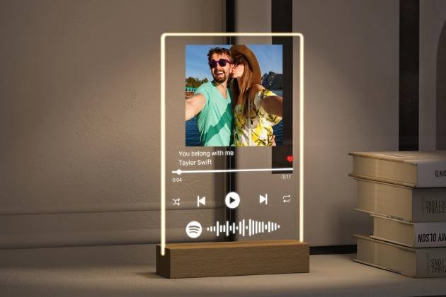 Rainsar Placa Spotify Foto Personalizada con Código Escaneable, Cuadro Spotify Personalizado Música Placa con  Luz de Noche