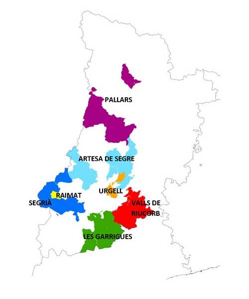 Mapa zonas DON Costers del Segre / Foto: Tecnovino Mapa zonas DON Costers del Segre / Foto: Tecnovino