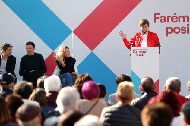 Marta Lois, al lado de Yolanda Díaz, Íñigo Errejón y Jorge Suárez en Ferrol (Coruña) / Foto: Europa Press