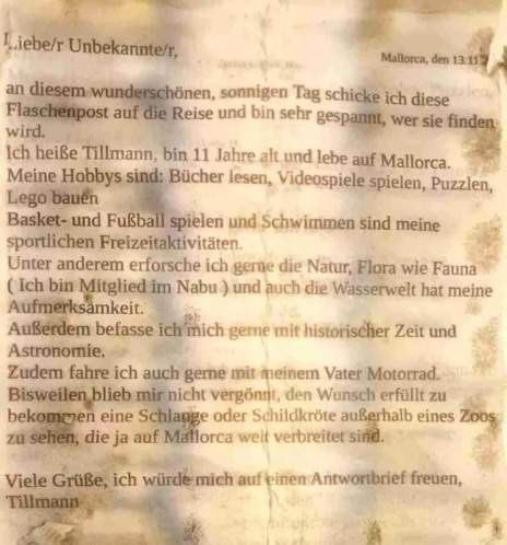 carta niño alemán mensaje botella