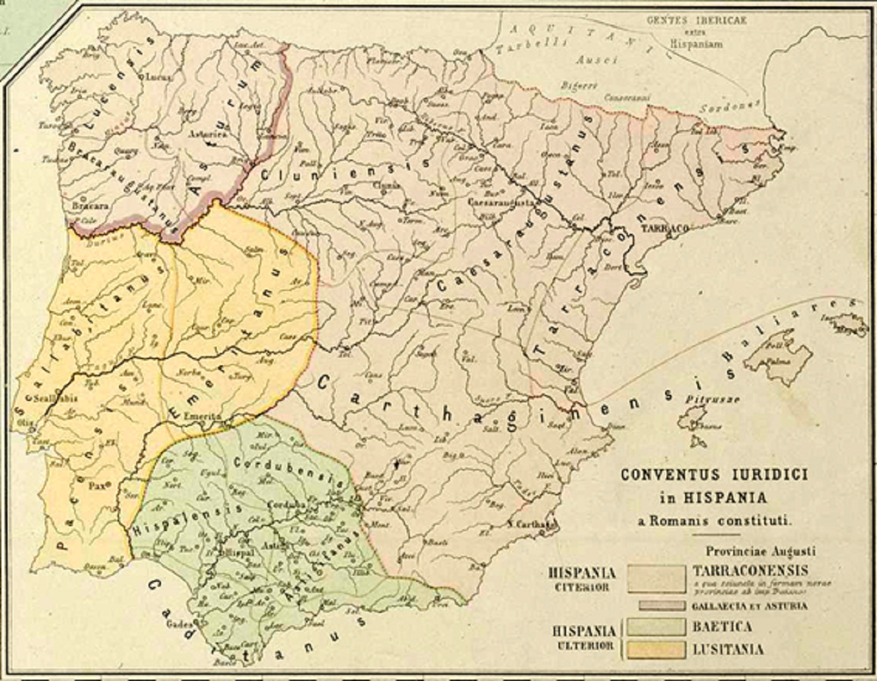 Mapa de les divisions conventuals romanes. Kiepert, 1893. Font Biblioteca Nacional de España