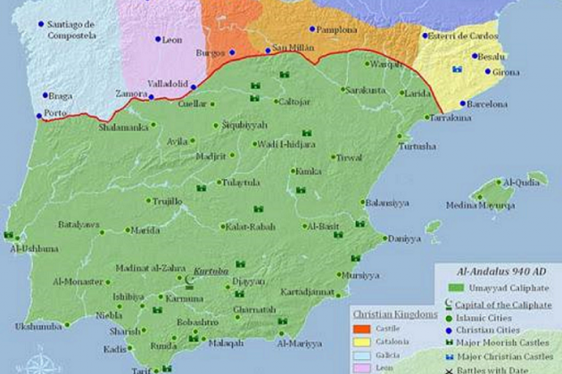 Mapa de la división política de la península en el año 1000. Font Wikimedia