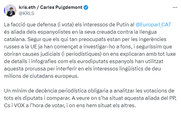 Tuit Puigdemont espanyolisme Russia Tuit Puigdemont espanyolisme Russia