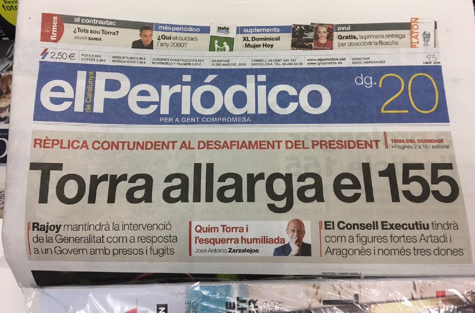 Avalancha de críticas a 'El Periódico' después de decir que "Torra alarga el 155"