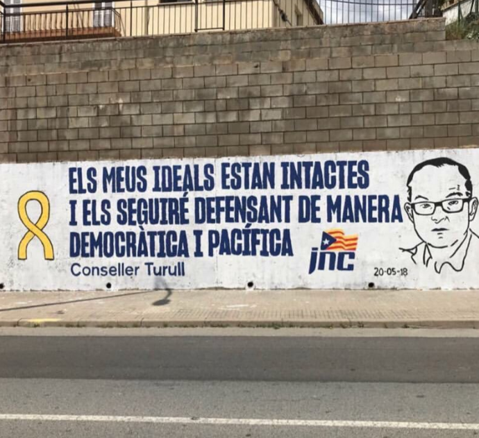 Així ha quedat un mural dedicat a Jordi Turull per un atac unionista