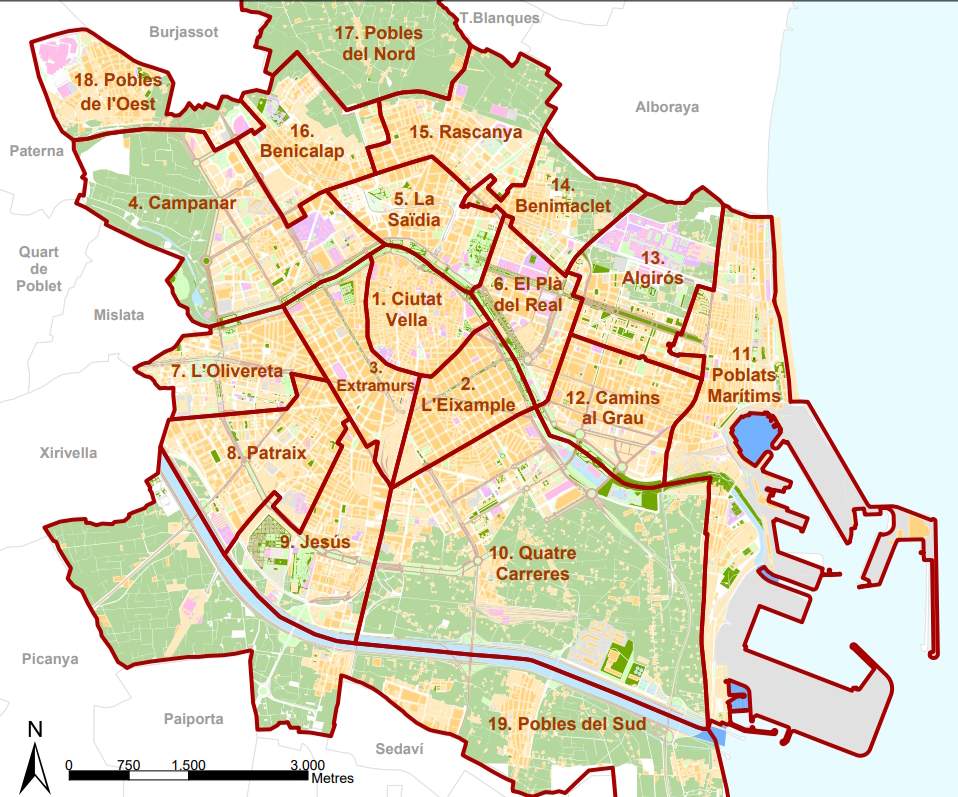 mapa districtes valencia (Ajuntament de València) mapa districtes valencia (Ajuntament de València)