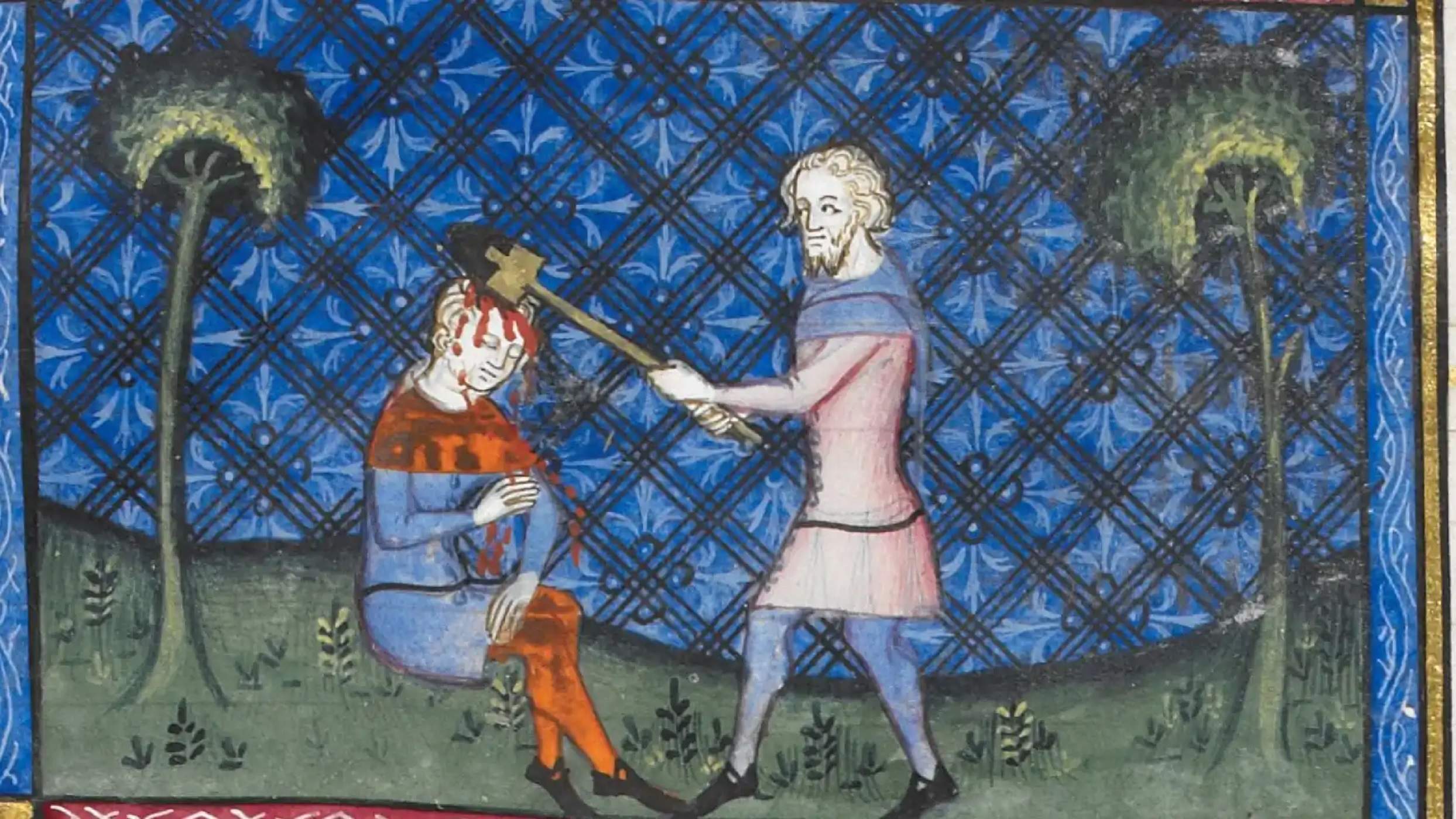 Representació medieval d'una agressió. Font Bibliothèque Nationale de France