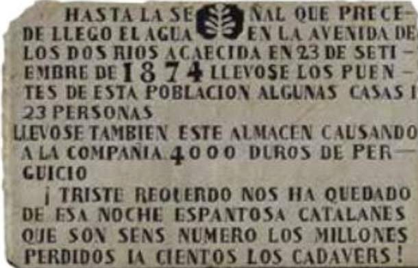 Placa conmemorativa del aguacero. La Cueva. Fuente Ayuntamiento de l'Espluga de Francolí