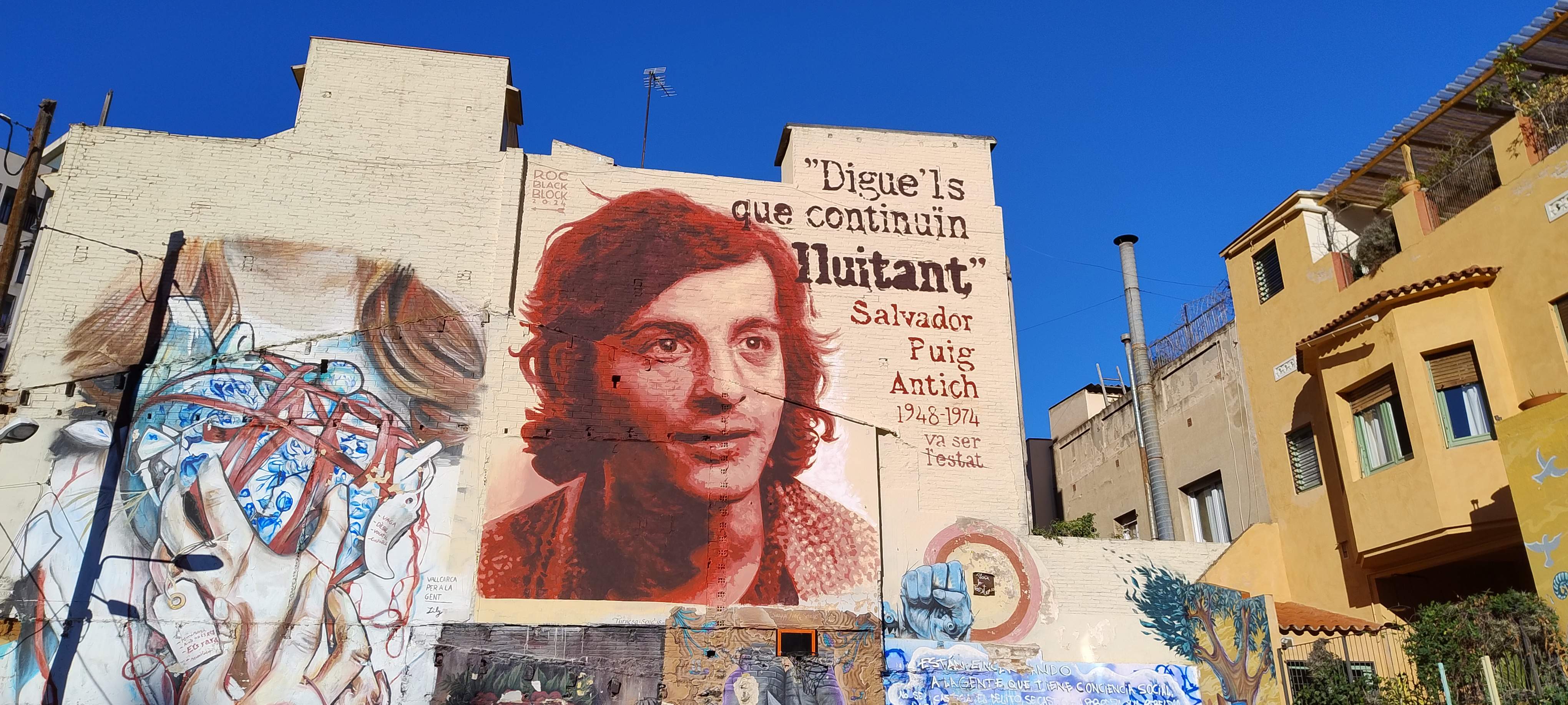 Vallcarca homenajea a Puig Antich con un mural de Roc Blackbloc