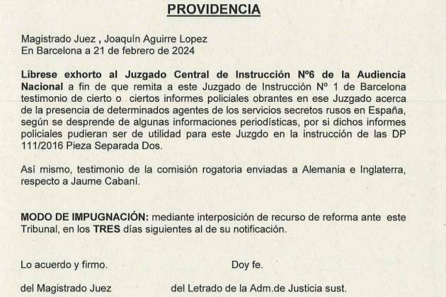 Auto del juez Aguirre al juez García-Castellón Auto del juez Aguirre al juez García-Castellón