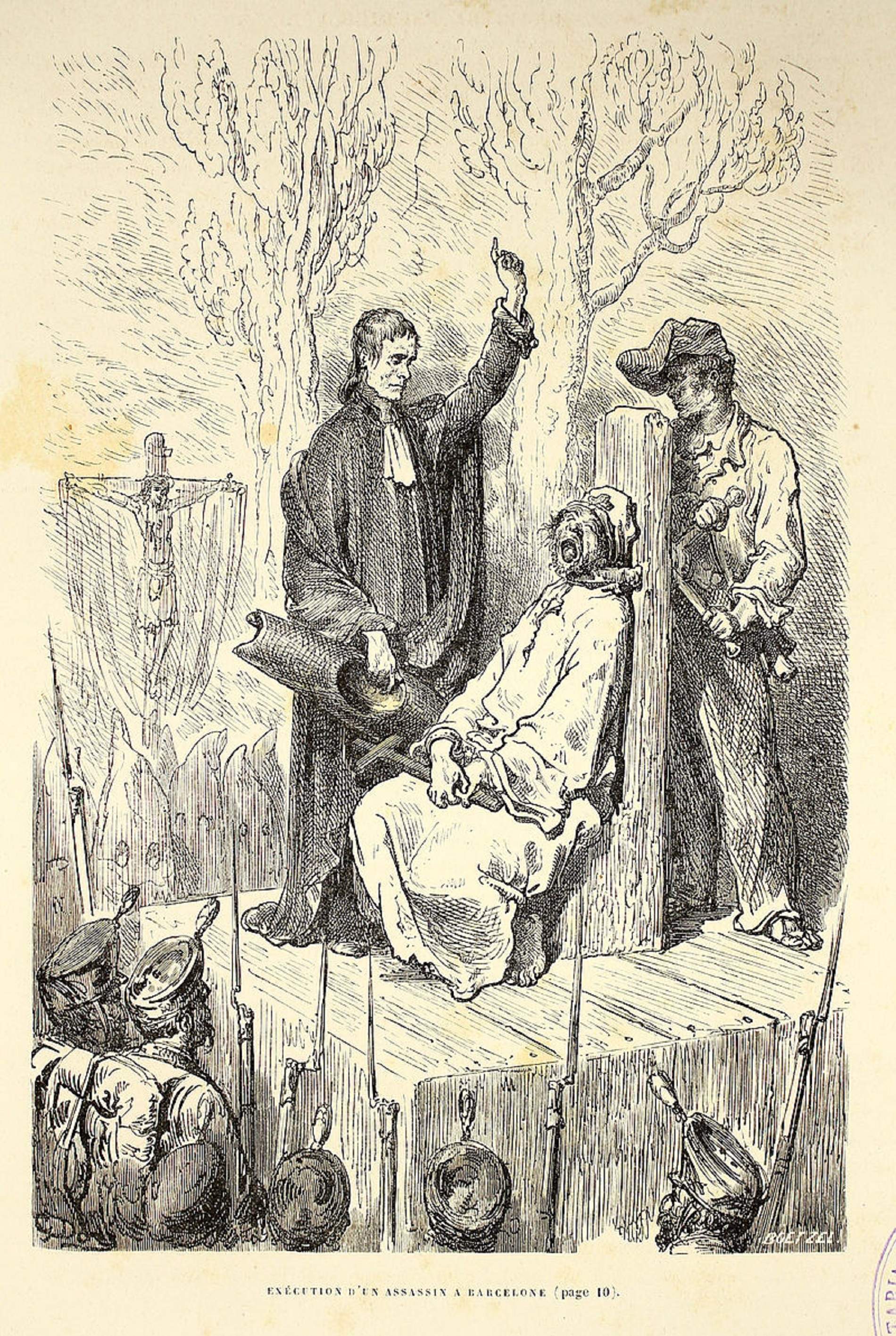 Gravat d'una execució amb el métode del garrot vil. Barcelona (1872). Font Biblioteca Antonio Machado. Universitat de Sevilla