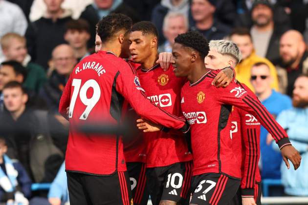 El Manchester United celebra el gol de Rashford contra el Manchester City / Foto: EFE