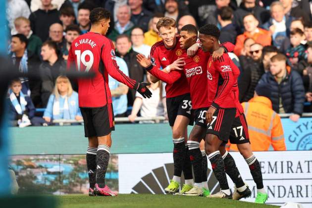 Rashford celebra un gol con el Manchester United contra el City / Foto: EFE