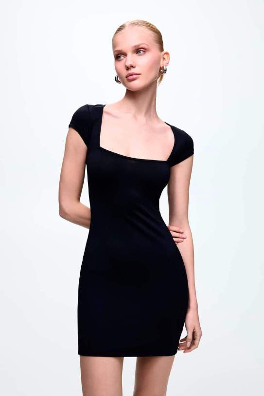 Vestido manga corta escote cuadrado2 Vestido manga corta escote cuadrado2