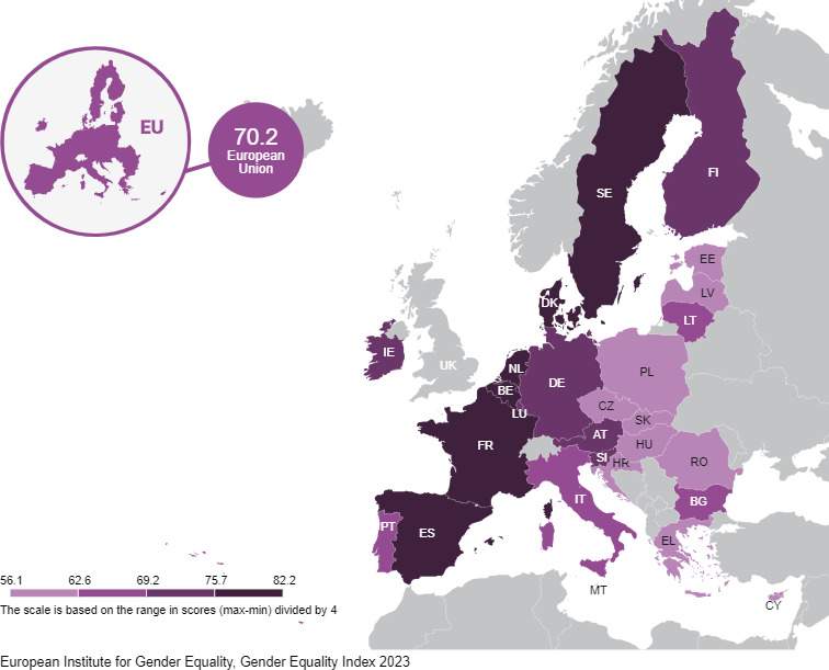 index igualdad de genere europa. EIGE 2023 map