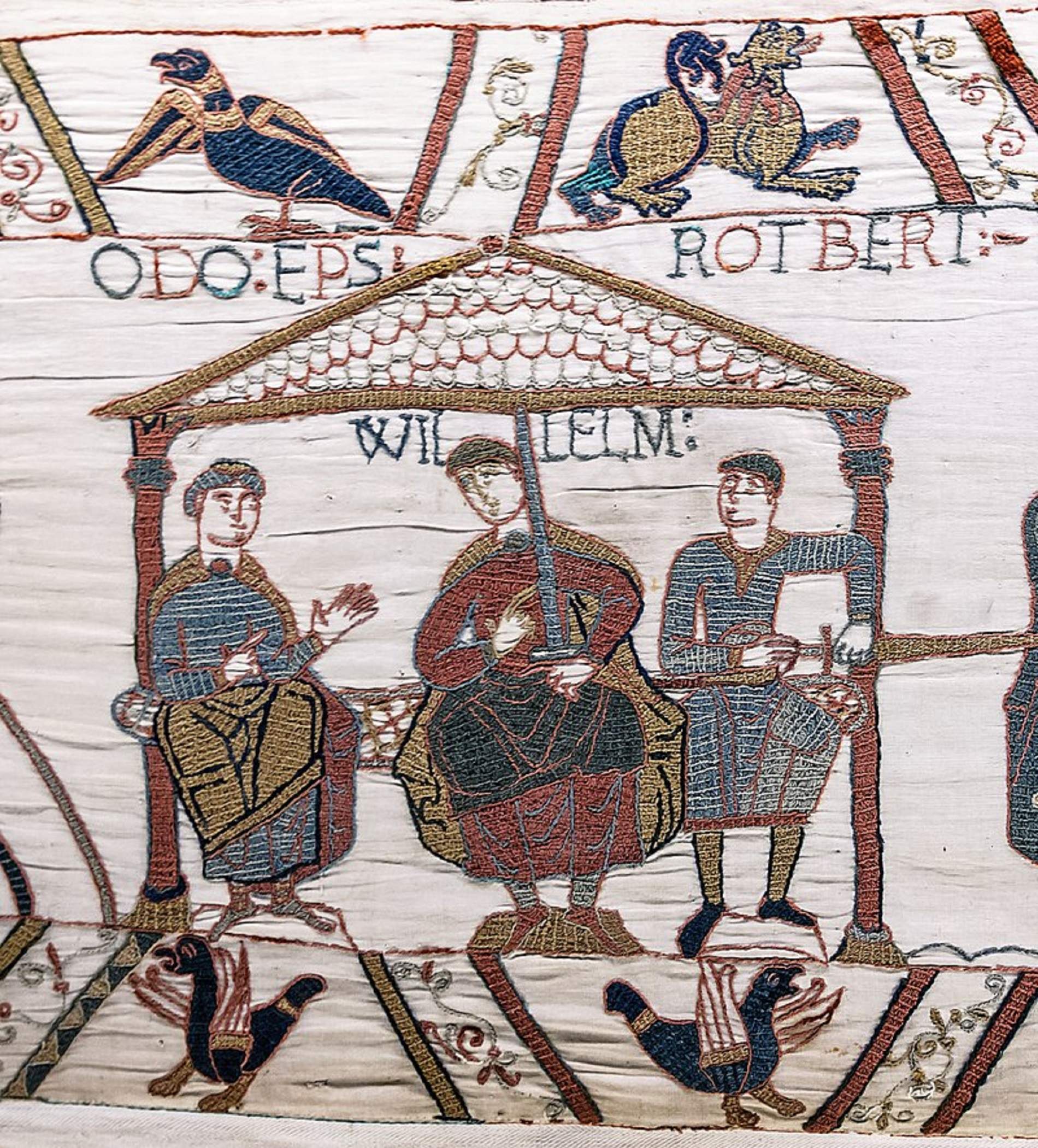 Representación de Guillem el conquistador y sus hermanastros. Fuente Tapes de Bayeux. Fuente Museo de Bayeux