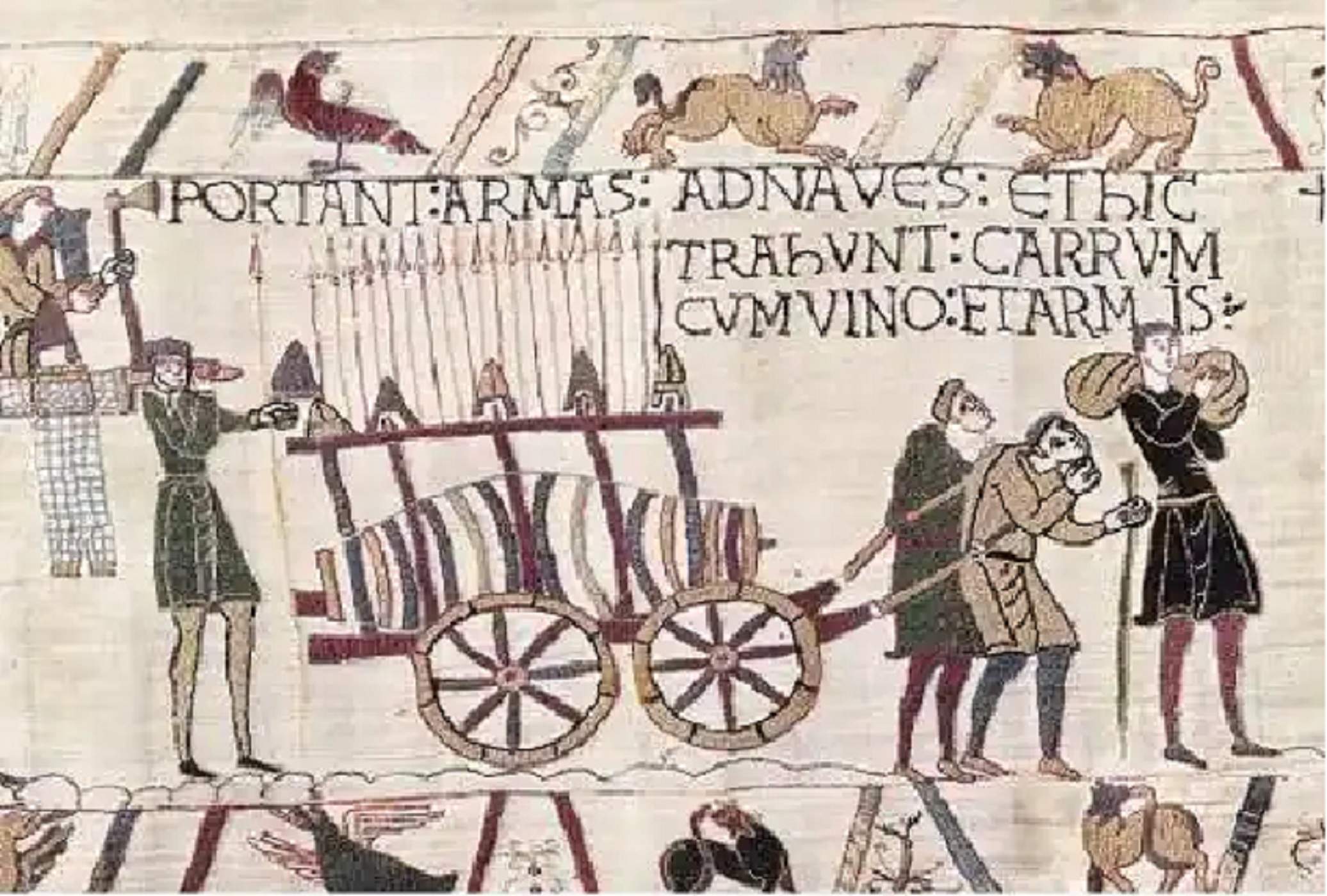 Representación del transporte normando de armas y de vino. Fuente Tapes de Bayeux. Fuente Museo de Bayeux Representación del transporte normando de armas y de vino. Fuente Tapes de Bayeux. Fuente Museo de Bayeux