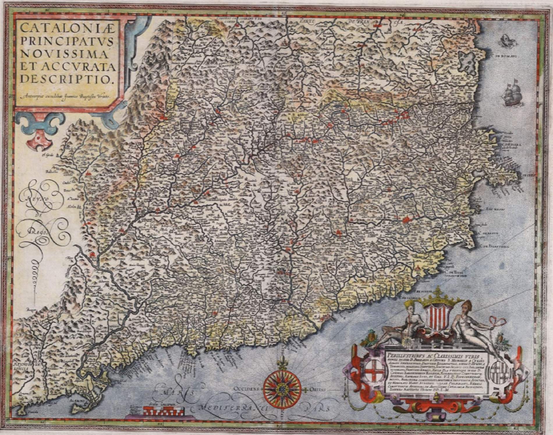 Mapa de Catalunya (1608). Fuente Cartoteca de Catalunya