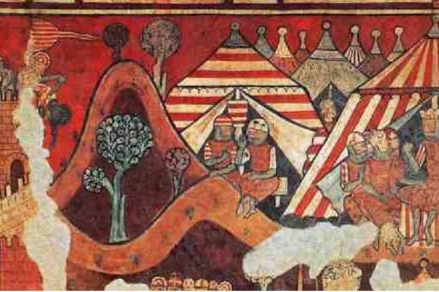 Representación del campamento de Jaime I durante la conquista catalana de Mallorca (1229). Font MNAC Representación del campamento de Jaime I durante la conquista catalana de Mallorca (1229). Font MNAC