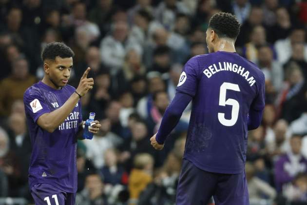 Bellingham i Rodrygo, després del segon gol del Reial Madrid contra el Athletic Club / Foto: EFE