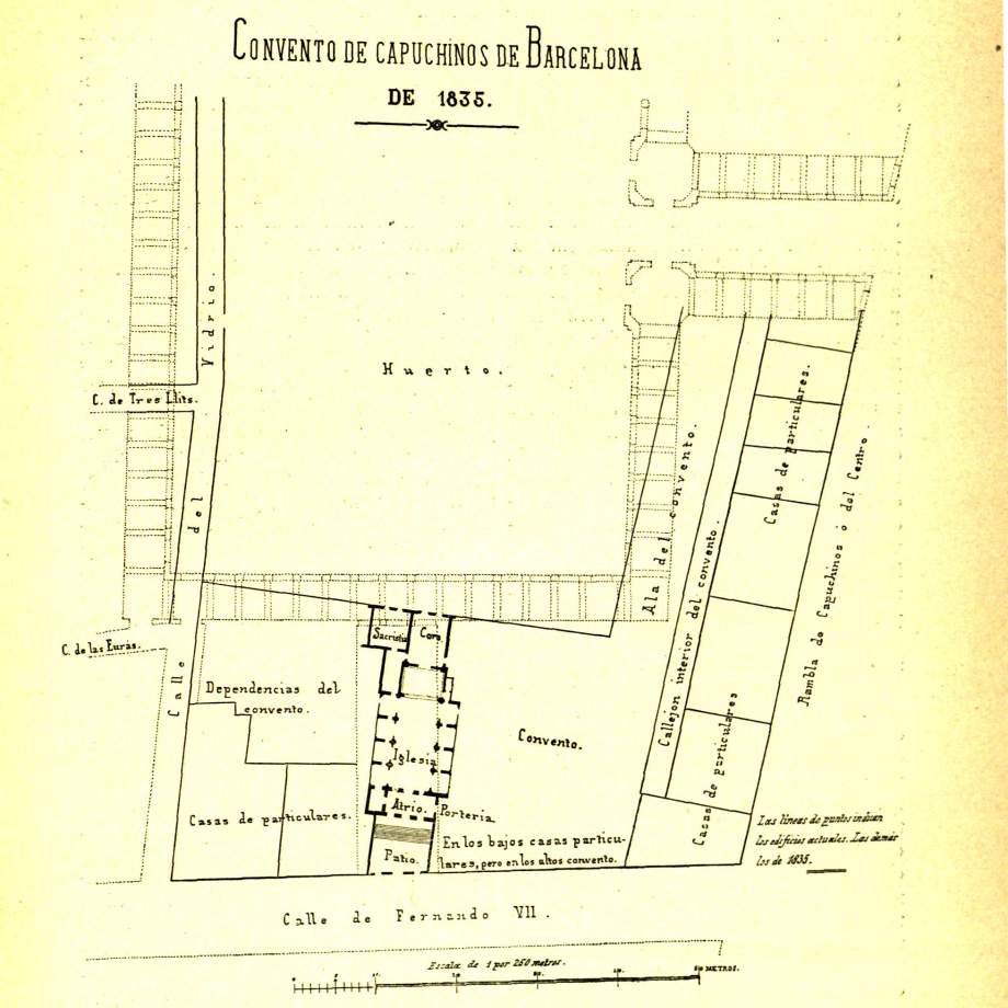 Plano del Convento de Capuchinos de Barcelona el año 1835 de acuerdo a Gaietà Barraquer Barraquer y Roviralta Cayetano Plano del Convento de Capuchinos de Barcelona el año 1835 de acuerdo a Gaietà Barraquer Barraquer y Roviralta Cayetano