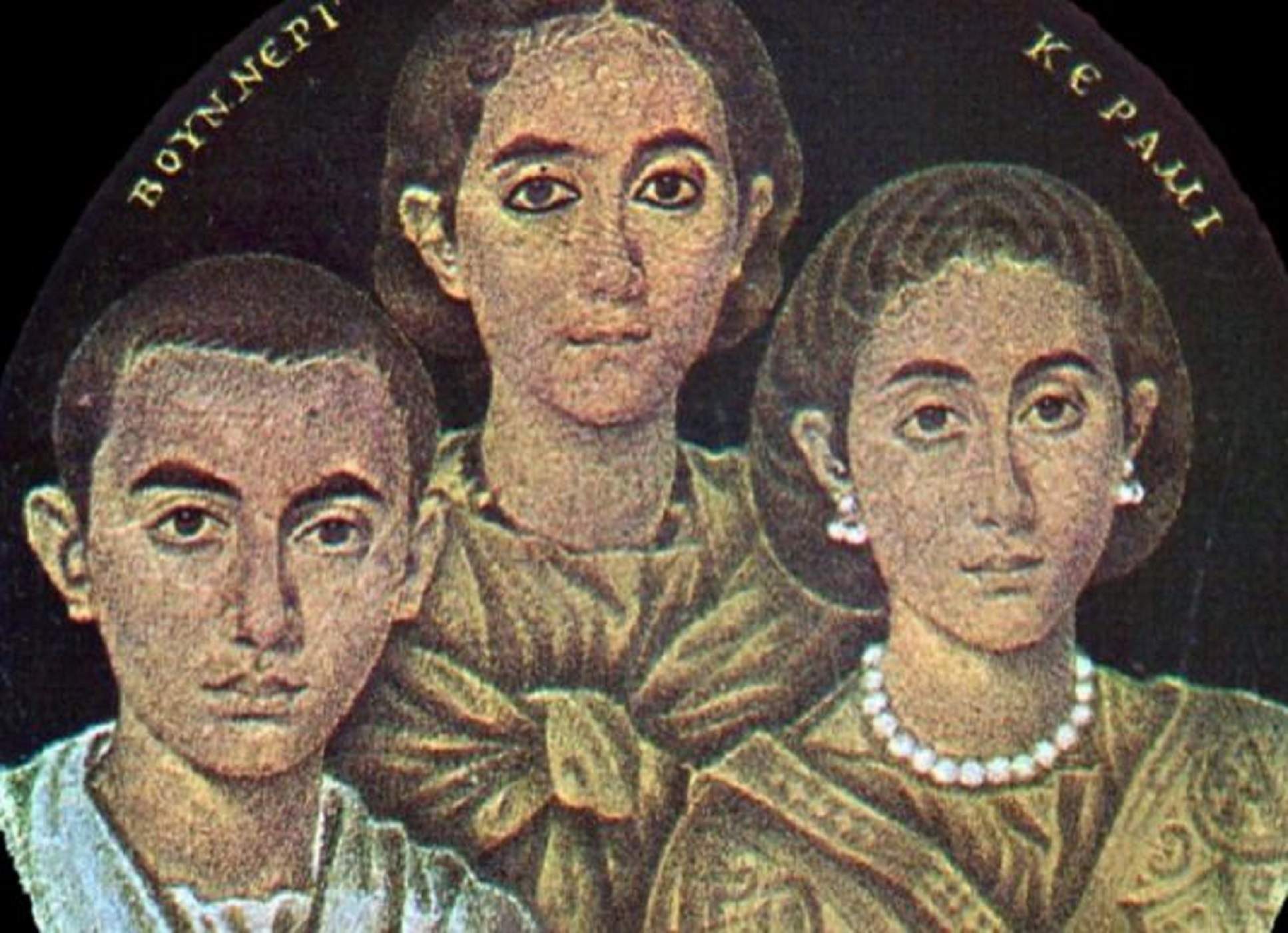 Representació de la reina romano visigoda Gala Placídia i els seus fills. Font Museu de Ràvena