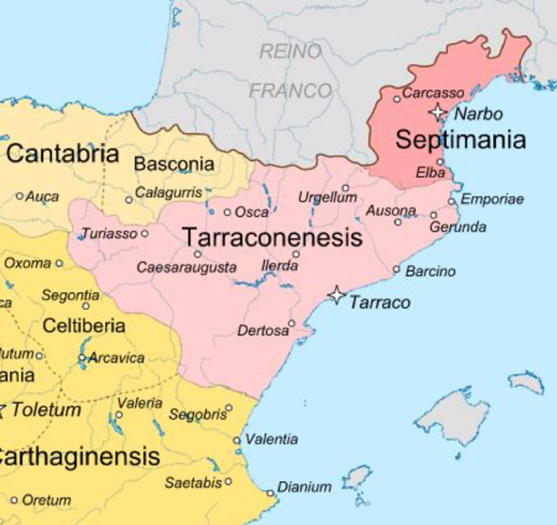 Mapa del quadrant nord oriental de la monarquia visigótica hispànica. Font Universidad Complutense
