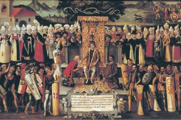 Representación de Fernando el Católico jurando los Fueros de Vizcaya (1609). Fuente Casa de Juntas de Gernika Representación de Fernando el Católico jurando los Fueros de Vizcaya (1609). Fuente Casa de Juntas de Gernika
