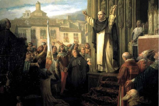 El Compromiso de Caspe. Representación contemporánea de Sant Vicent Ferrer anunciando la elección de Ferran de Trastàmara. Fuente Institución Alfons el Magnànim. Valencia (1)